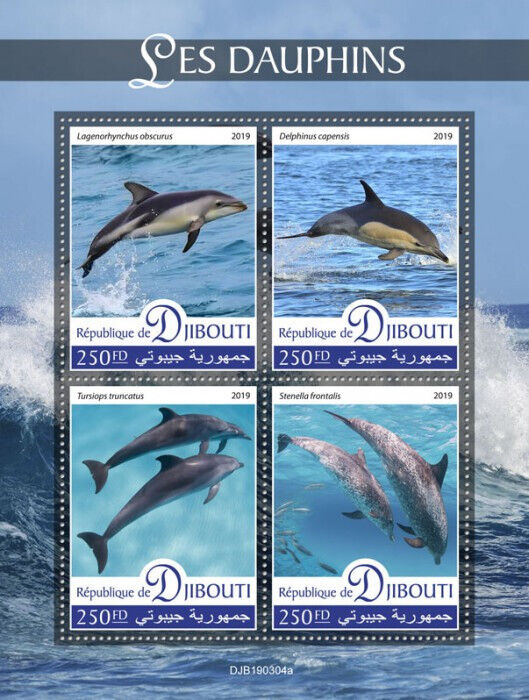 Djibouti 2019 MNH Marine Animals Stamps Dolphins Dusky Bottlenose Dolphin 4v M/S