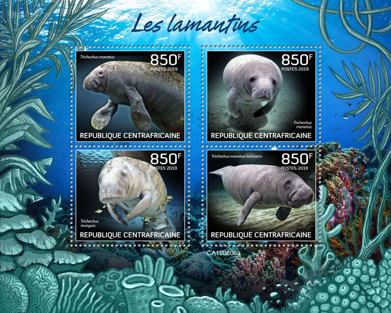 Central African Rep 2019 MNH Marine Animals Stamps Manatees Manatee 4v M/S