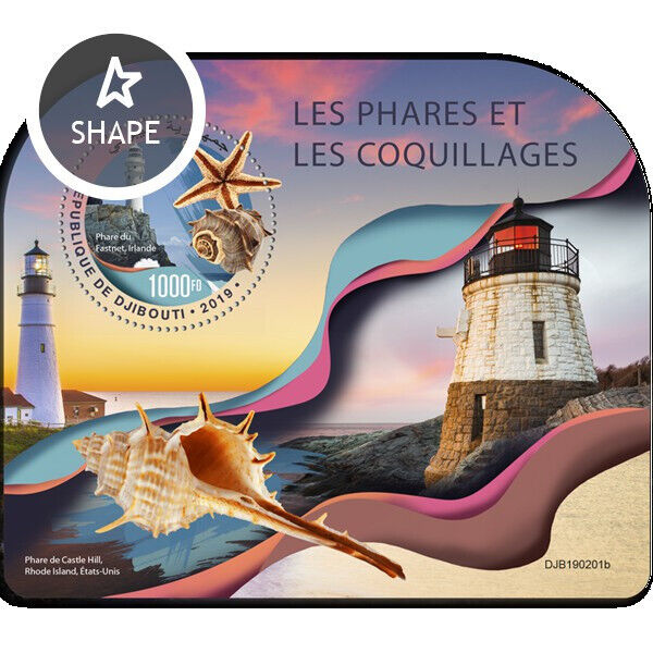 Djibouti 2019 MNH Seashells & Lighthouses Stamps Fastnet Lighthouse 1v S/S