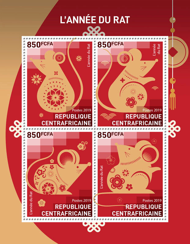 Central African Rep 2019 MNH Year of Rat Stamps Chinese Lunar New Year 4v M/S
