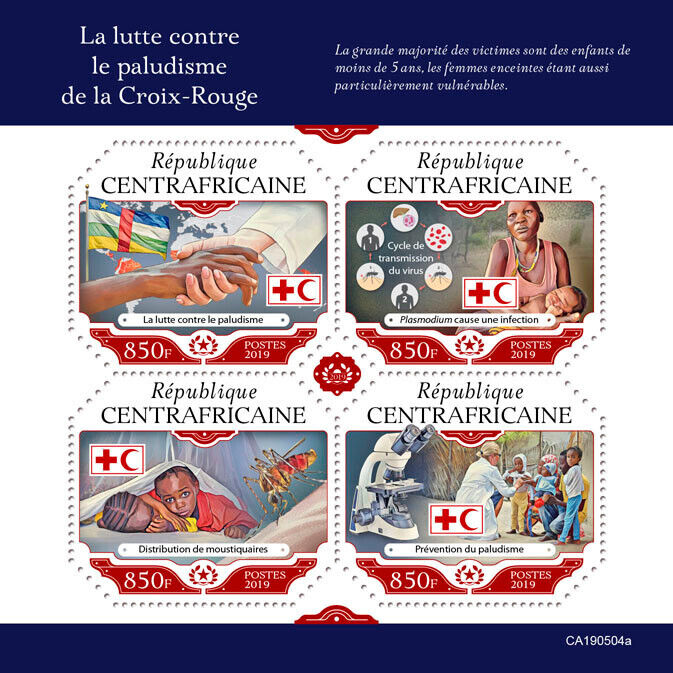 Central African Rep 2019 MNH Medical Stamps Fight Malaria by Red Cross 4v M/S