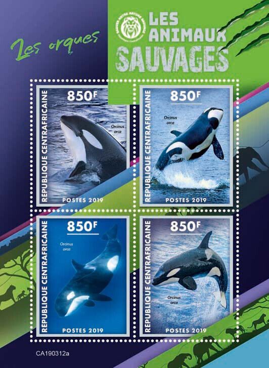 Central African Rep 2019 MNH Marine Animals Stamps Killer Whales Orcas 4v M/S