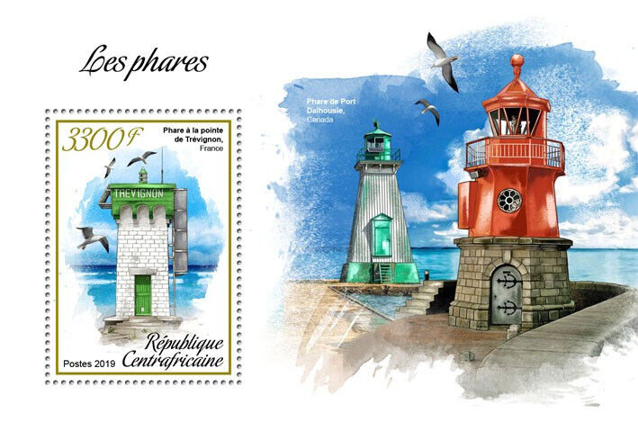Central African Rep 2019 MNH Lighthouses Stamps Trevignon Lighthouse 1v S/S