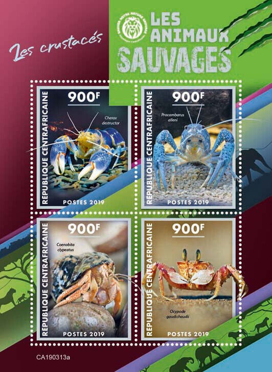 Central African Rep 2019 MNH Crustaceans Stamps Crabs Lobsters 4v M/S