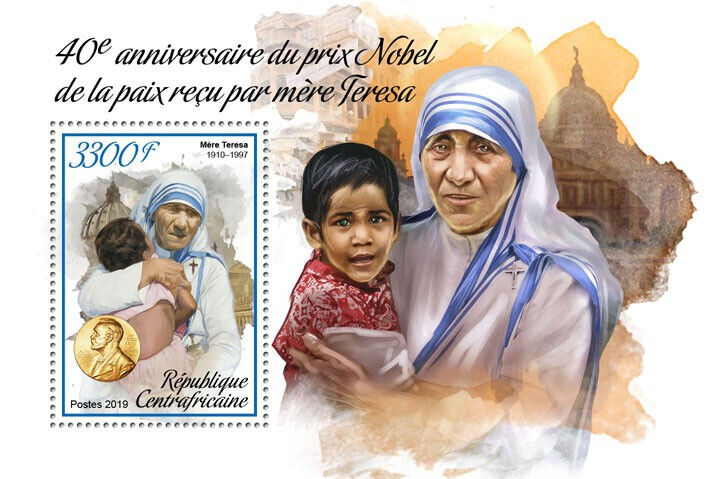 Central African Rep 2019 MNH Mother Teresa Stamps Nobel Peace Prize 1v S/S