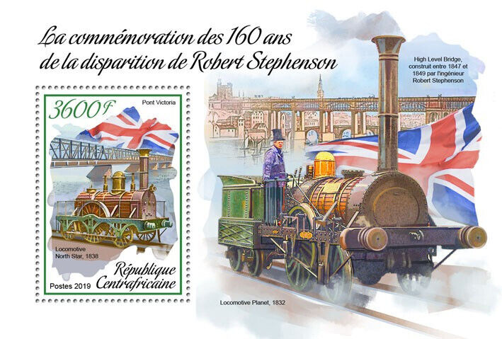 Central African Rep 2019 MNH Steam Trains Stamps Robert Stephenson Bridges 1v SS