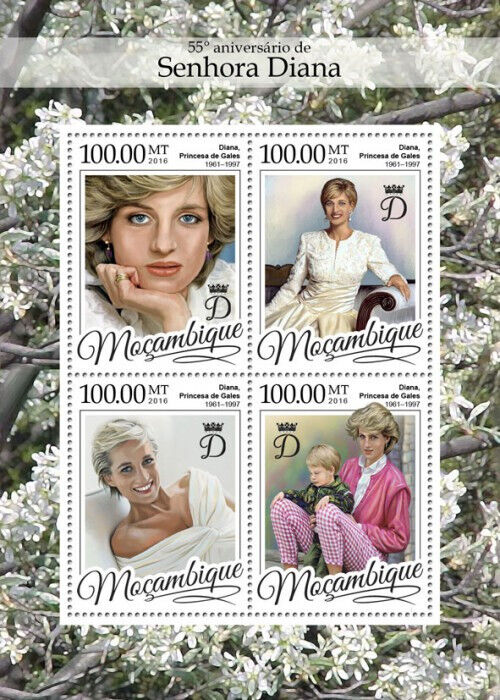 Mozambique 2016 MNH Royalty Stamps Princess Diana Famous People 4v M/S
