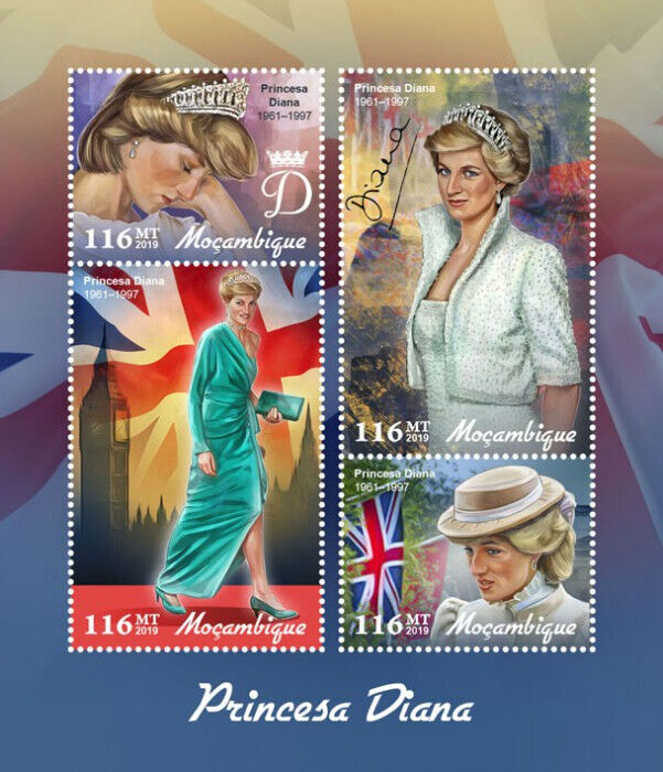 Mozambique 2019 MNH Royalty Stamps Princess Diana 4v M/S
