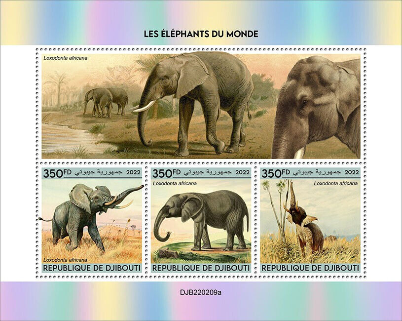 Djibouti 2022 MNH Wild Animals Stamps Elephants of World Fauna 3v M/S