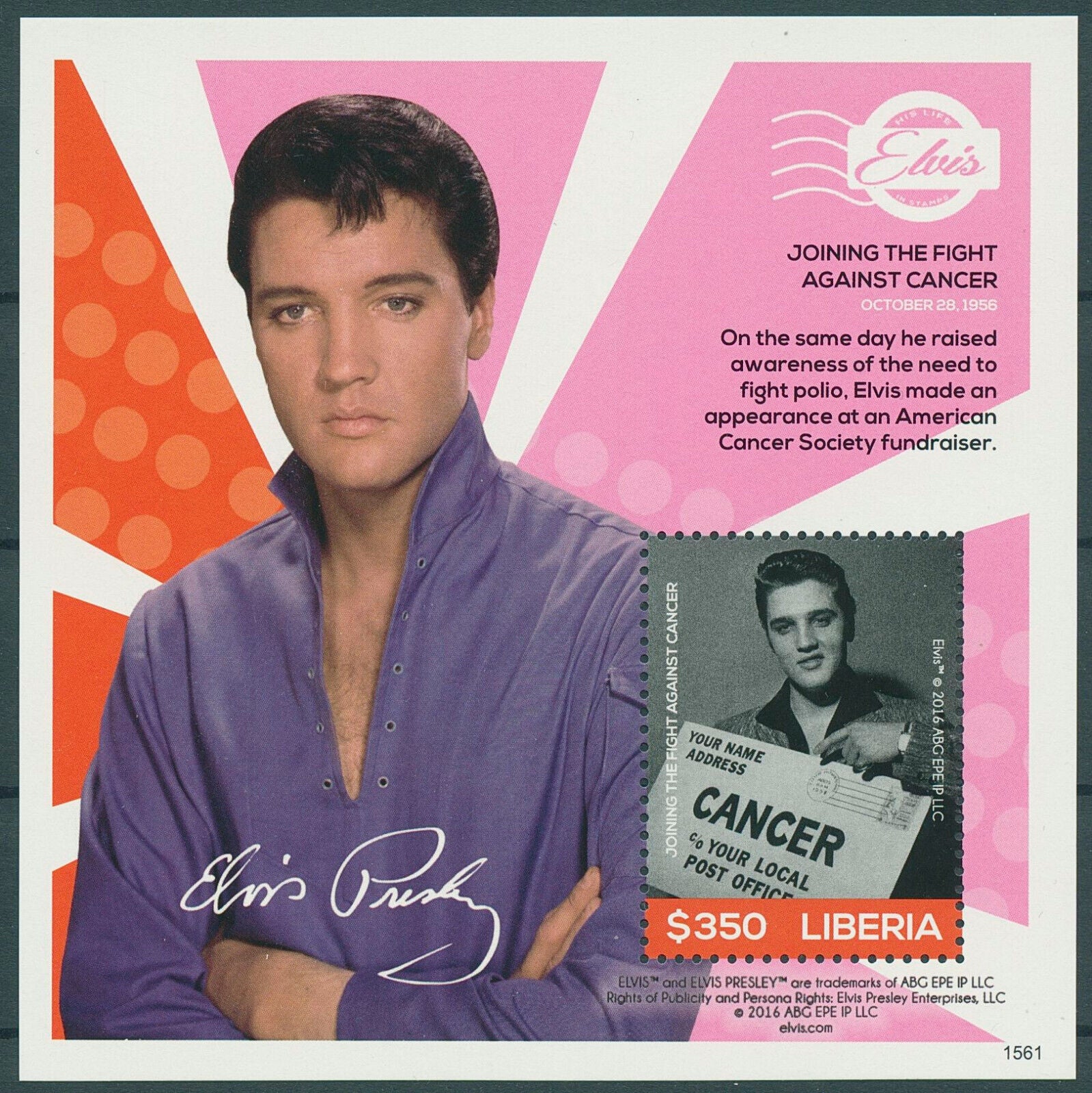 Liberia 2015 MNH Elvis Presley His Life in Stamps Fight Against Cancer 1v S/S III