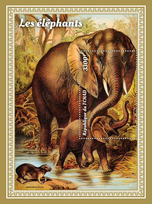 Chad 2021 MNH Wild Animals Stamps Elephants African Bush Elephant 1v S/S