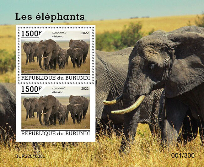 Burundi 2022 MNH Wild Animals Stamps Elephants Bush Elephant 1500F 2v M/S + IMPF