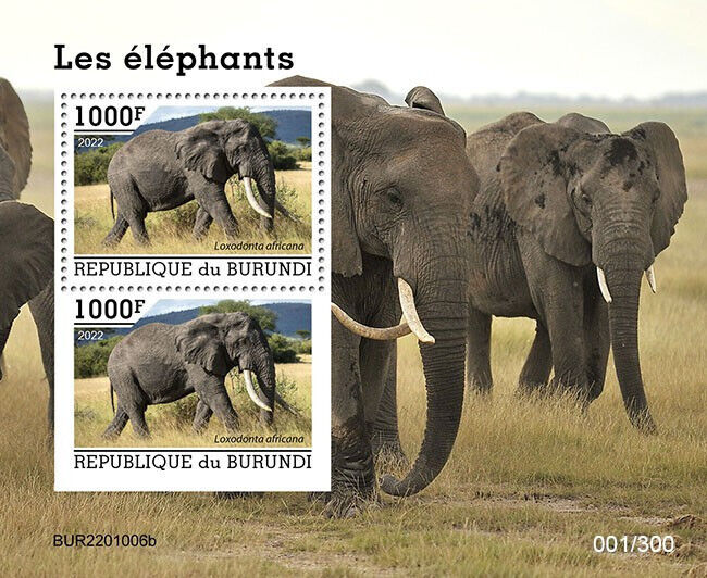 Burundi 2022 MNH Wild Animals Stamps Elephants Bush Elephant 1000F 2v M/S + IMPF