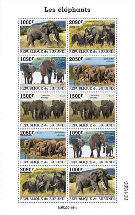 Burundi 2022 MNH Wild Animals Stamps Elephants African Bush Elephant 10v M/S