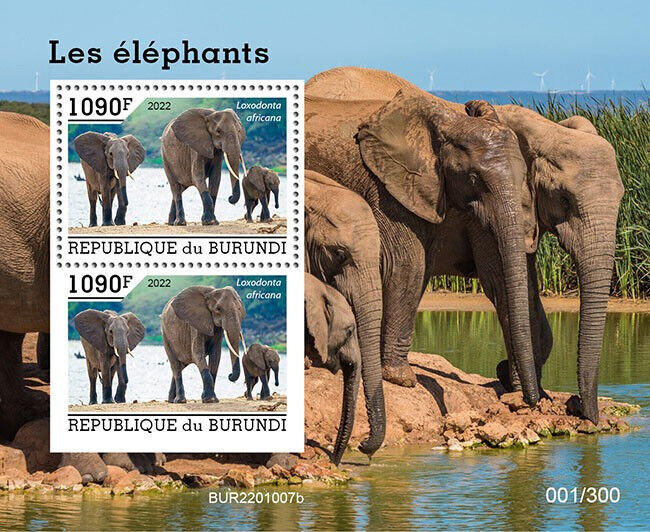 Burundi 2022 MNH Wild Animals Stamps Elephants Bush Elephant 1090F 2v M/S + IMPF