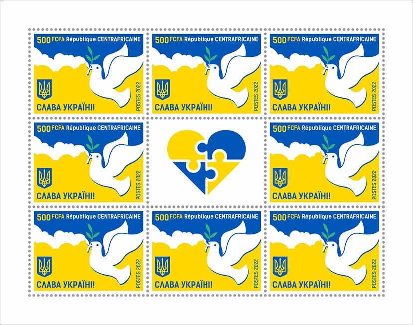 Central African Rep 2022 MNH Peace for Ukraine Stamps Doves 8v M/S