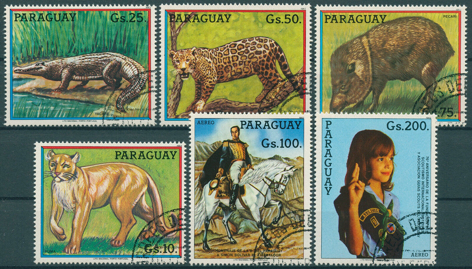 Paraguay 1984 CTO Wild Animals Stamps Jaguar Puma Crocodiles Scouting 6v Set
