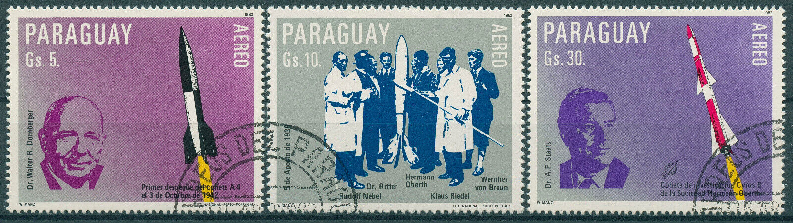 Paraguay 1983 CTO Space Stamps Rockets Science Scientists 3v Set