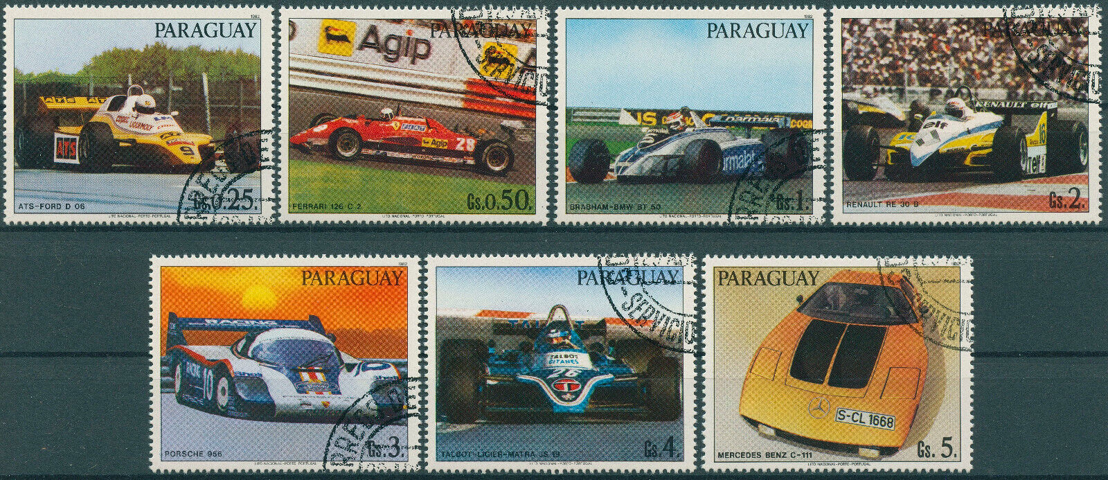 Paraguay 1983 CTO Racing Cars Stamps Porsche Ferrari BMW Mercedes Benz 7v Set