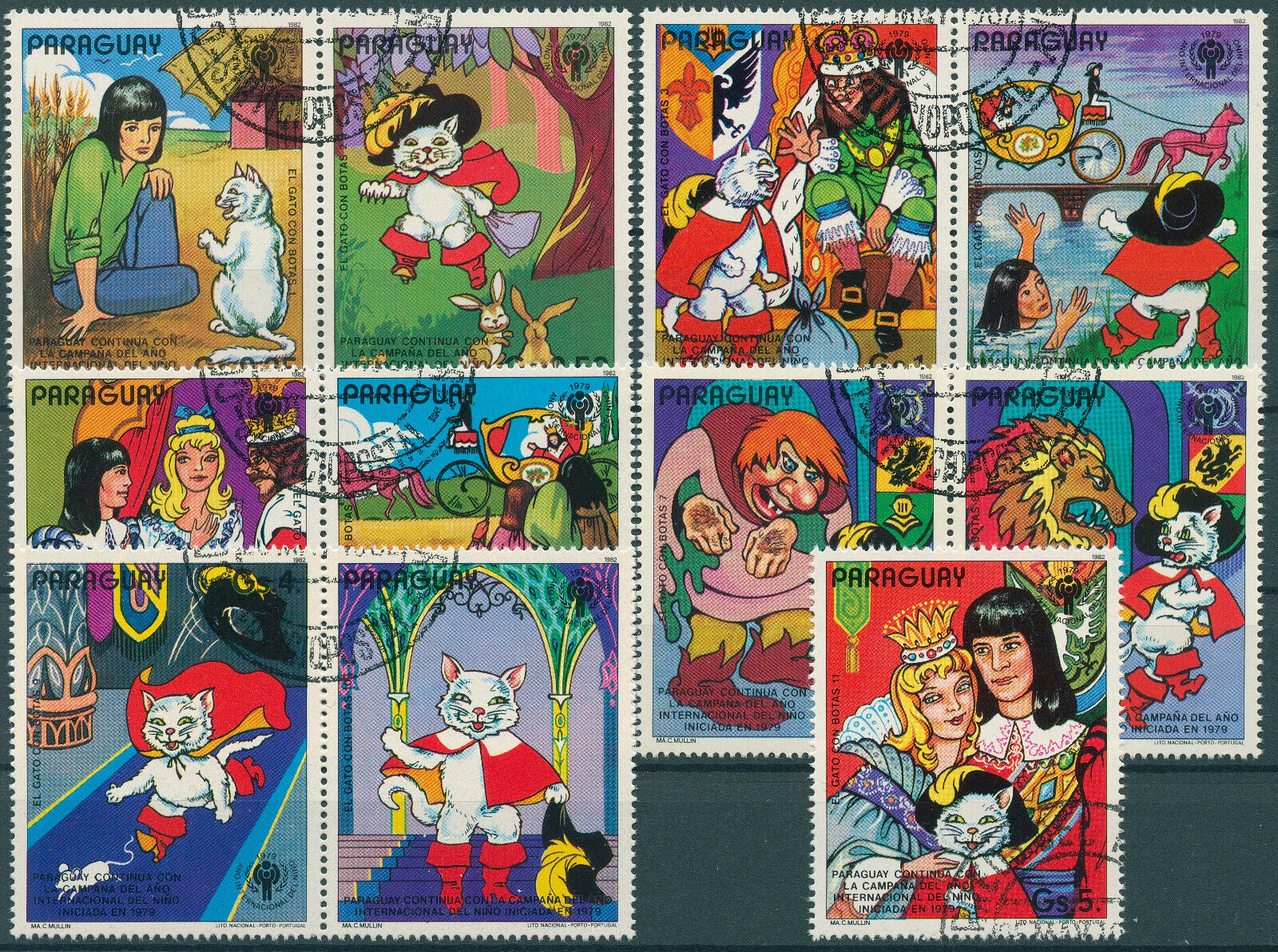 Paraguay 1982 CTO Fairy Tales Stamps Puss in Boots 7v Set + Labels