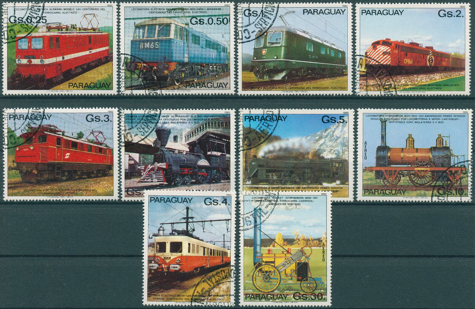 Paraguay 1981 CTO Trains Stamps Railways Centenary Locomotives Rail 10v Set
