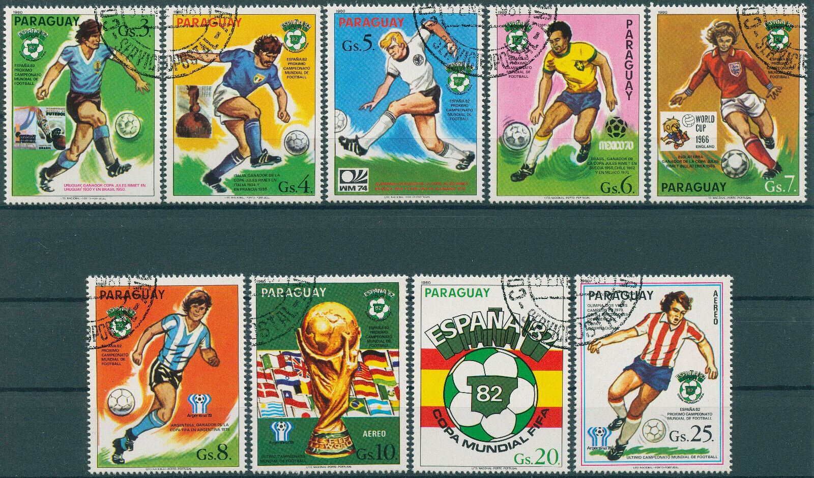 Paraguay 1980 CTO Sports Stamps Football World Cup Spain '82 Soccer 9v Set