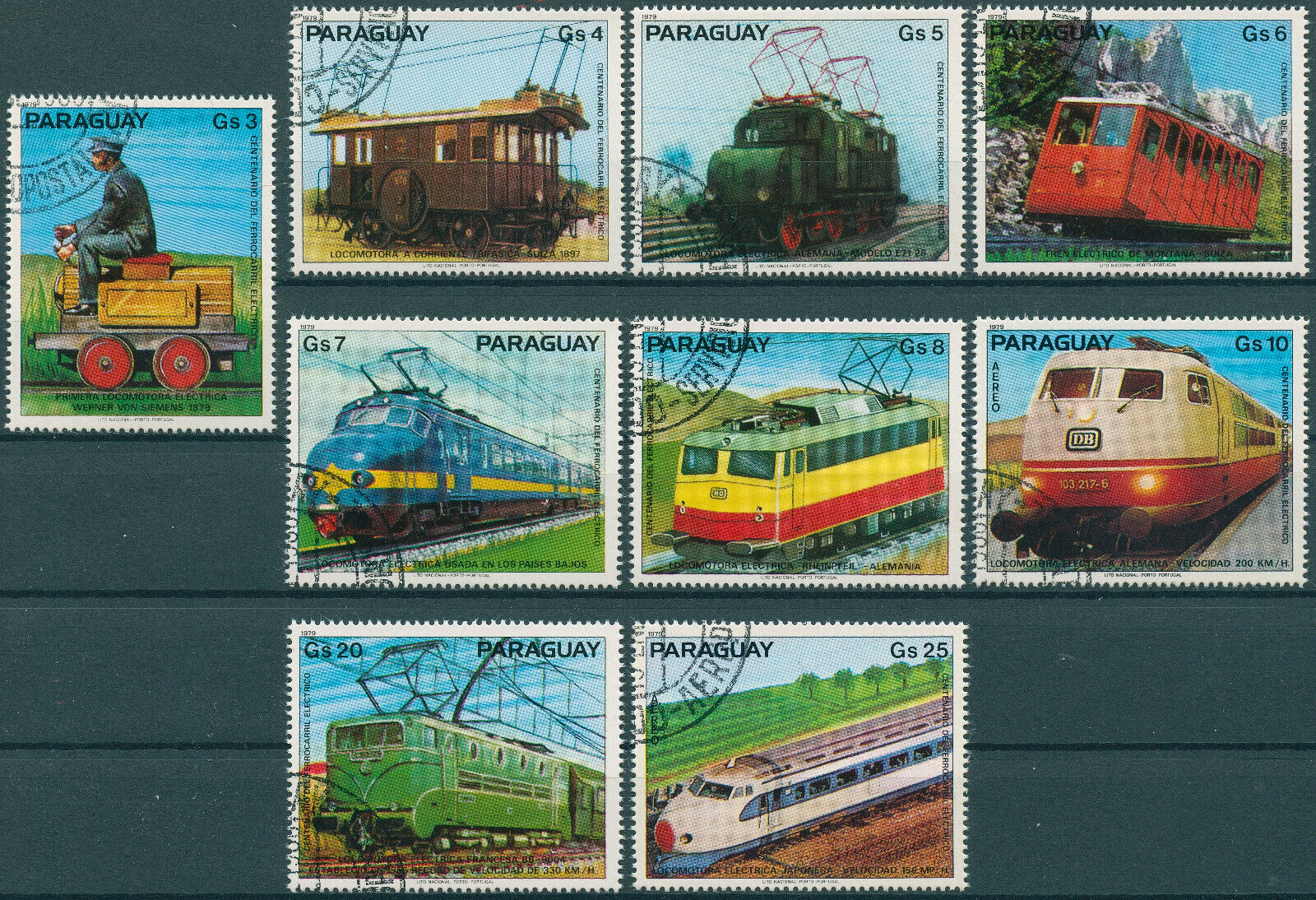Paraguay 1979 CTO Trains Stamps Locomotives Railways Rail 9v Set