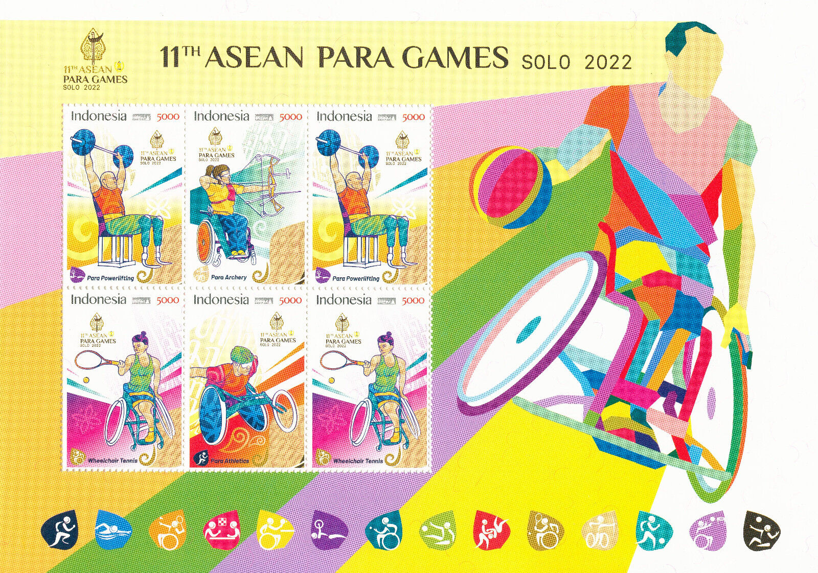 Indonesia 2022 MNH Sports Stamps 11th ASEAN Para Games Solo Archery Tennis 6v MS