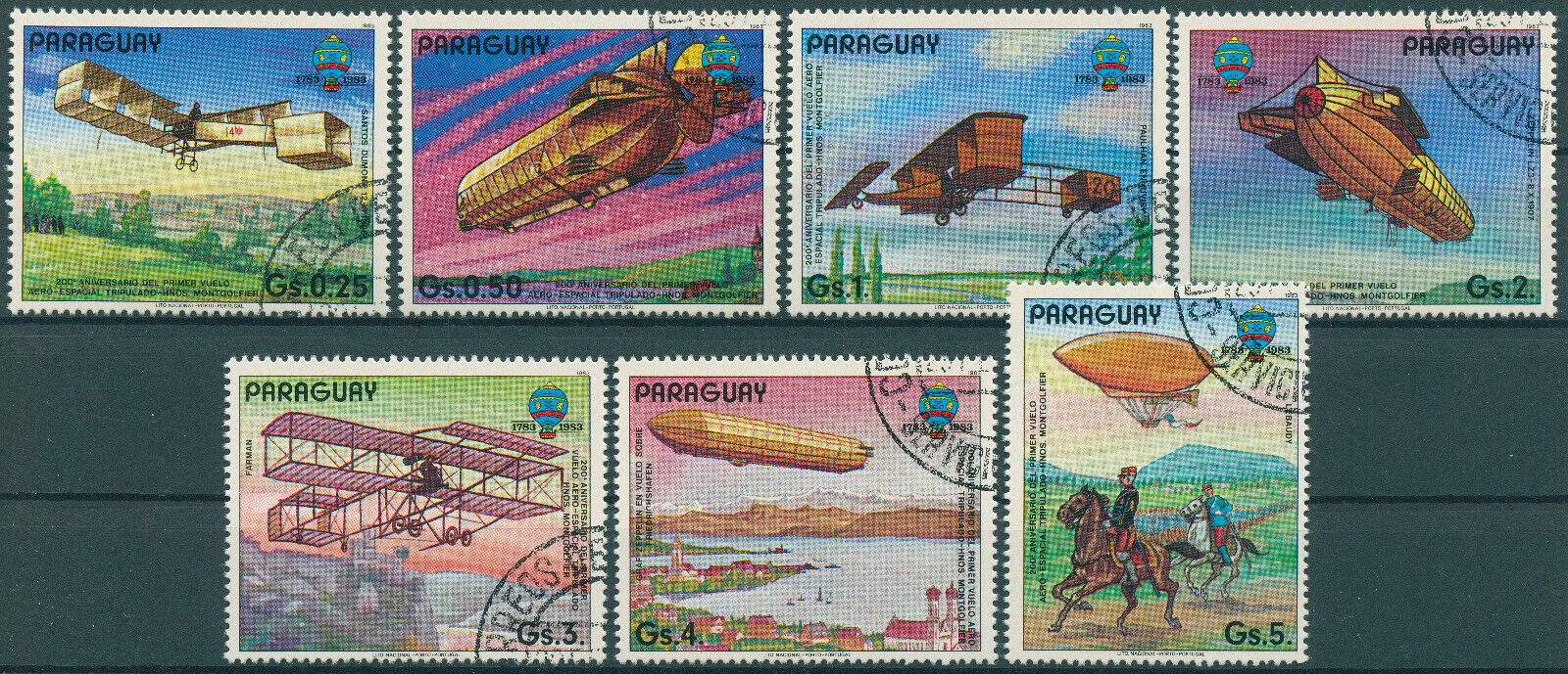 Paraguay 1983 CTO Aviation Stamps 1st Manned Flight Montgolfier Zeppelins 7v Set