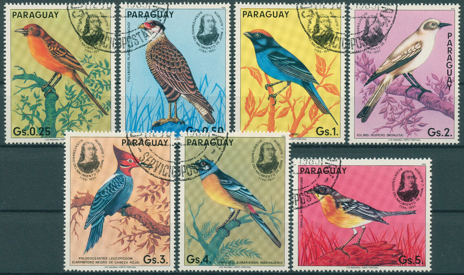 Paraguay 1985 CTO Birds Stamps John James Audubon Birth Bicentenary 7v Set