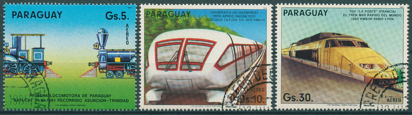 Paraguay 1985 CTO Railways Stamps High-Speed Trains Locomotives TGV 3v Set