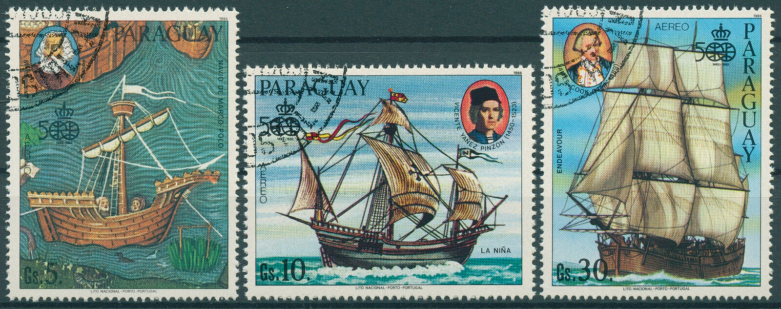 Paraguay 1985 CTO Ships Stamps Explorers Marco Polo James Cook Endeavour 3v Set