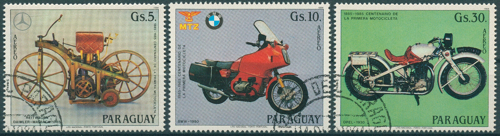 Paraguay 1984 CTO Motorcycles Stamps Daimler Opel MTZ BMW 3v Set