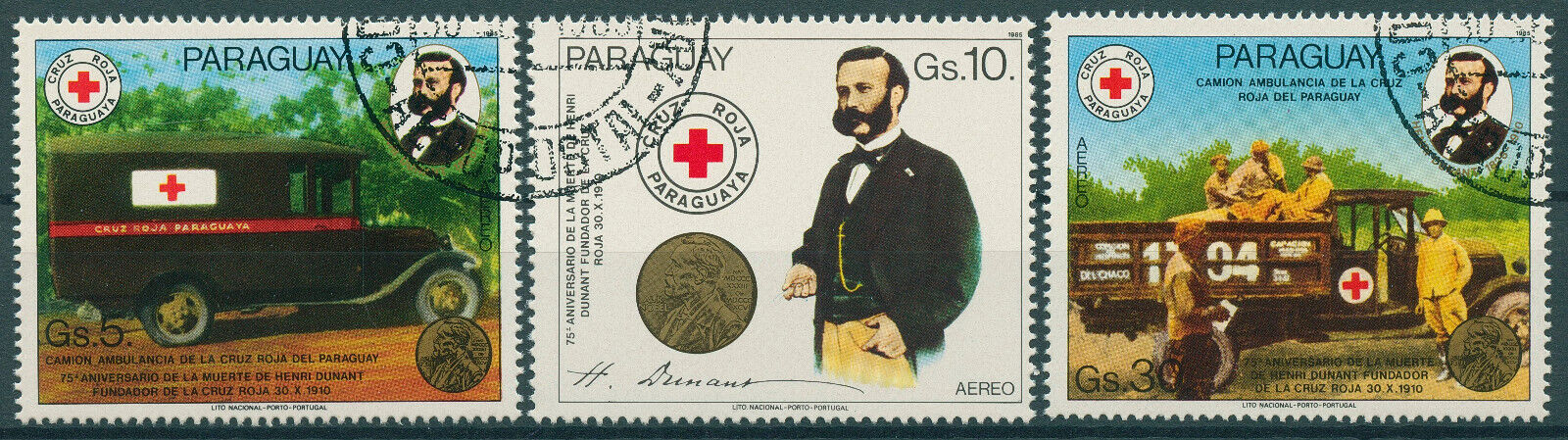 Paraguay 1985 CTO Red Cross Stamps Henry Dunant Memorial Medical 3v Set