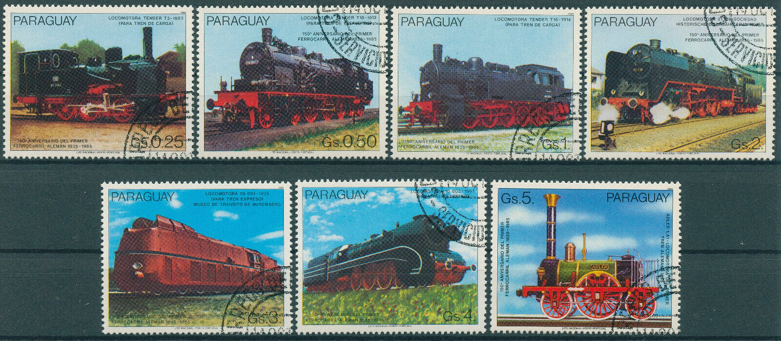 Paraguay 1985 CTO Trains Stamps German Railroads Steam Engines Locomotive 7v Set