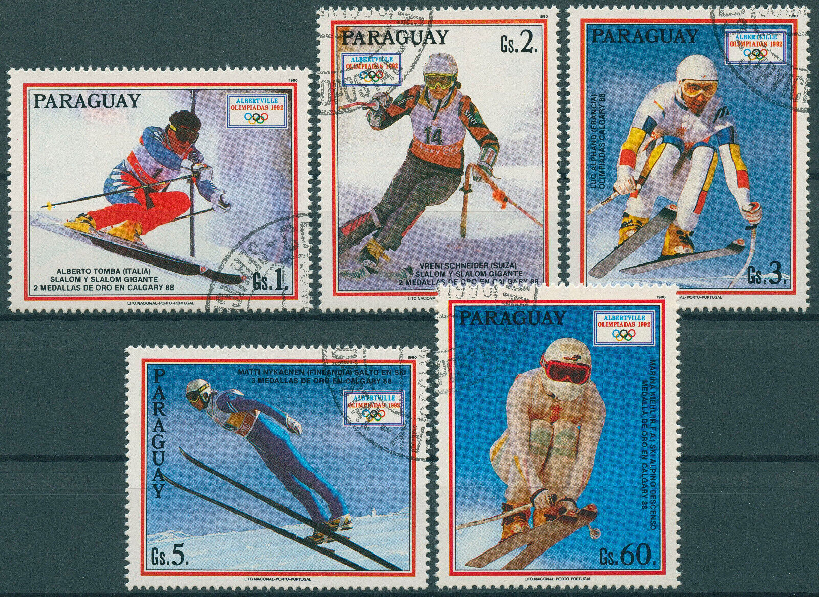 Paraguay 1990 CTO Olympics Stamps Winter Games Albertville 1992 Skiing 5v Set