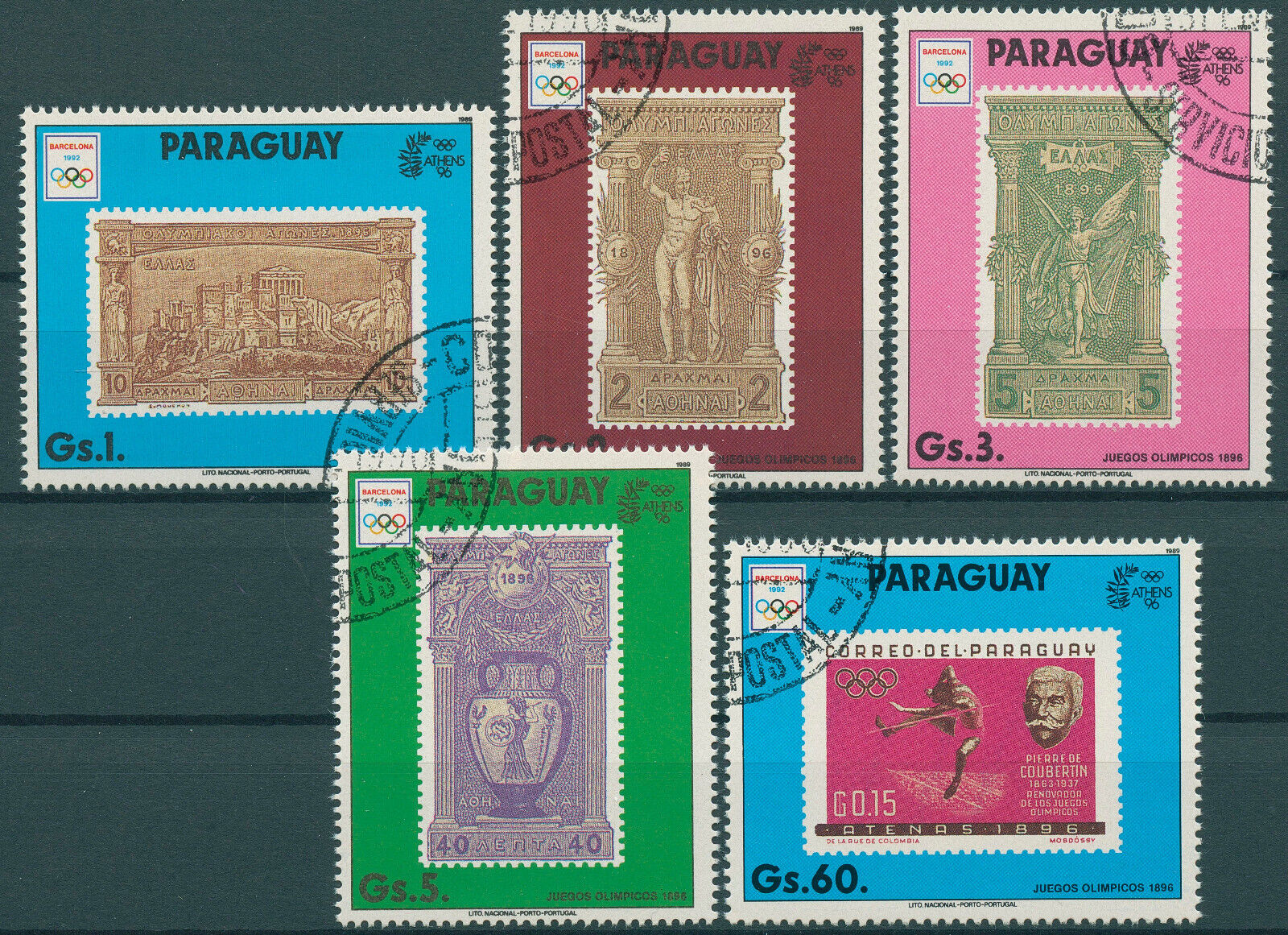 Paraguay 1989 CTO Olympics Stamps Summer Games Barcelona Stamps-on-Stamps 5v Set