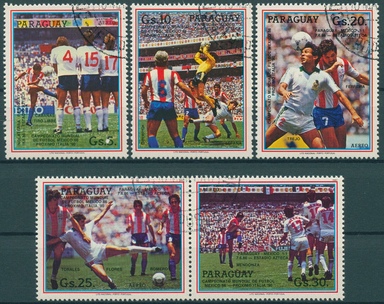Paraguay 1987 CTO Football Stamps World Cup Mexico 1986 Italy 1990 Sports 5v Set