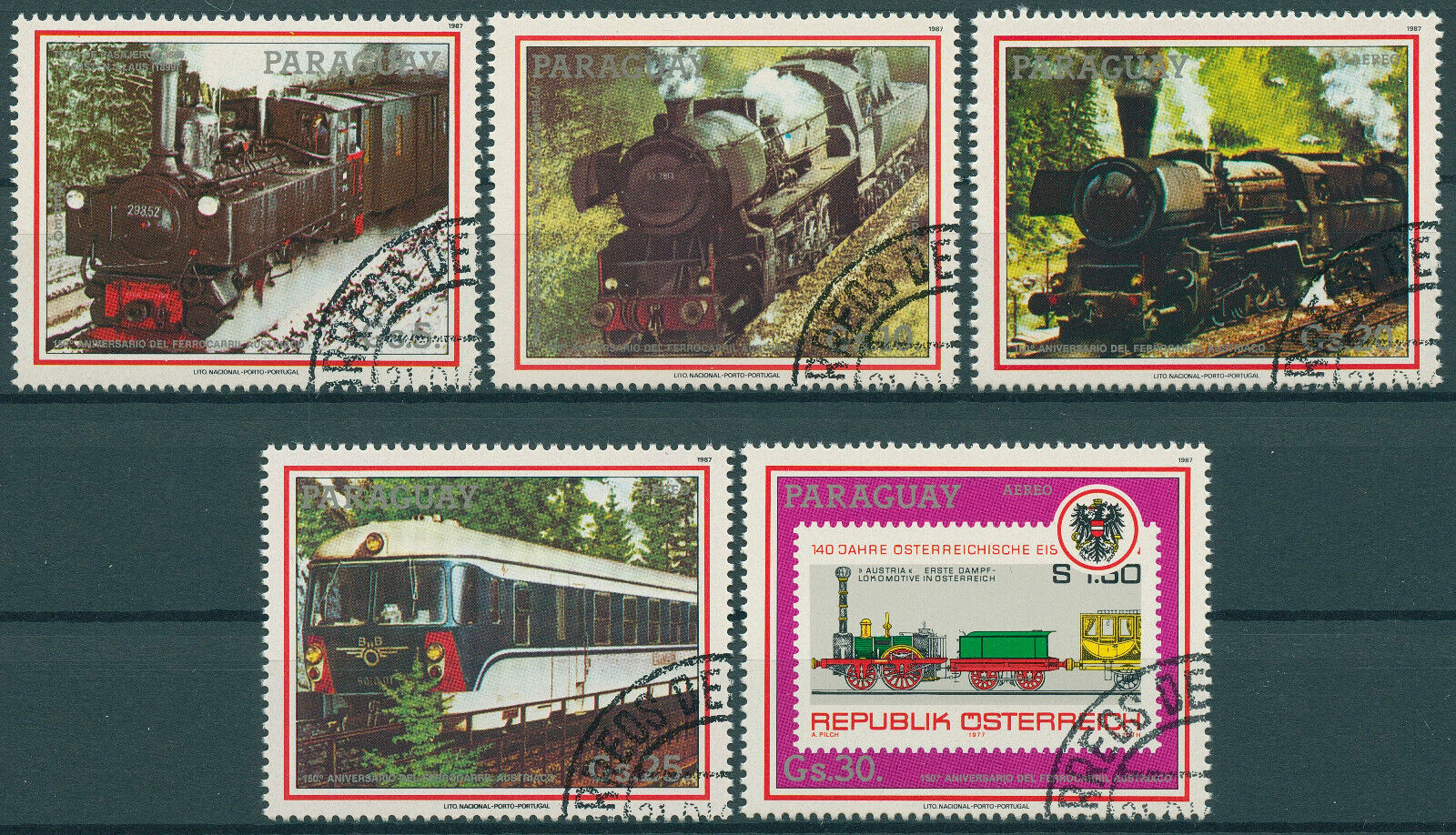 Paraguay 1987 CTO Trains Stamps Austrian Railways Steam Engines Rail 5v Set
