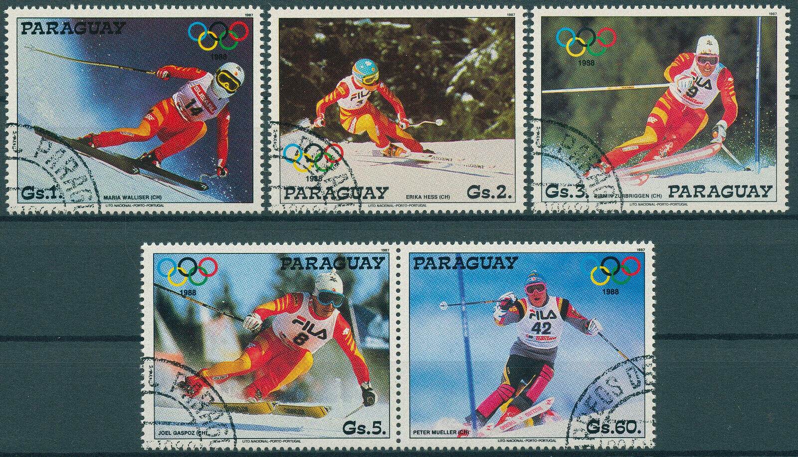 Paraguay 1987 CTO Olympics Stamps Winter Olympic Games Calgary '88 Skiing 5v Set