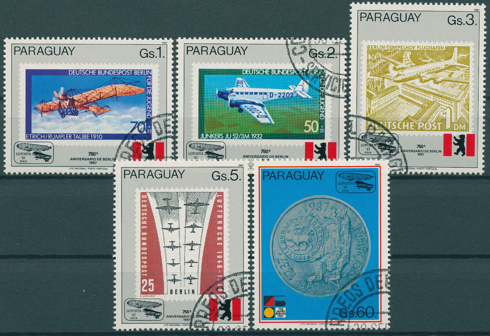 Paraguay 1987 CTO Stamps-on-Stamps Stamps Berlin Luposta '87 Aviation 5v Set