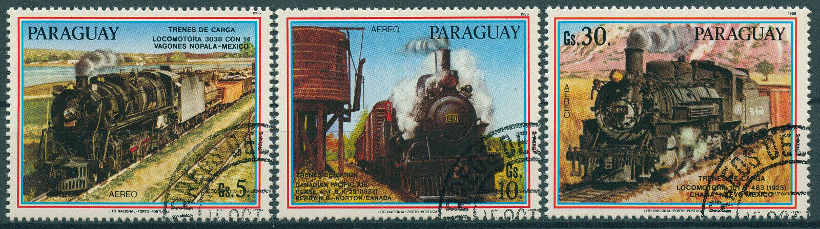 Paraguay 1986 CTO Freight Trains Stamps Steam Engines Locomotives Rail 3v Set