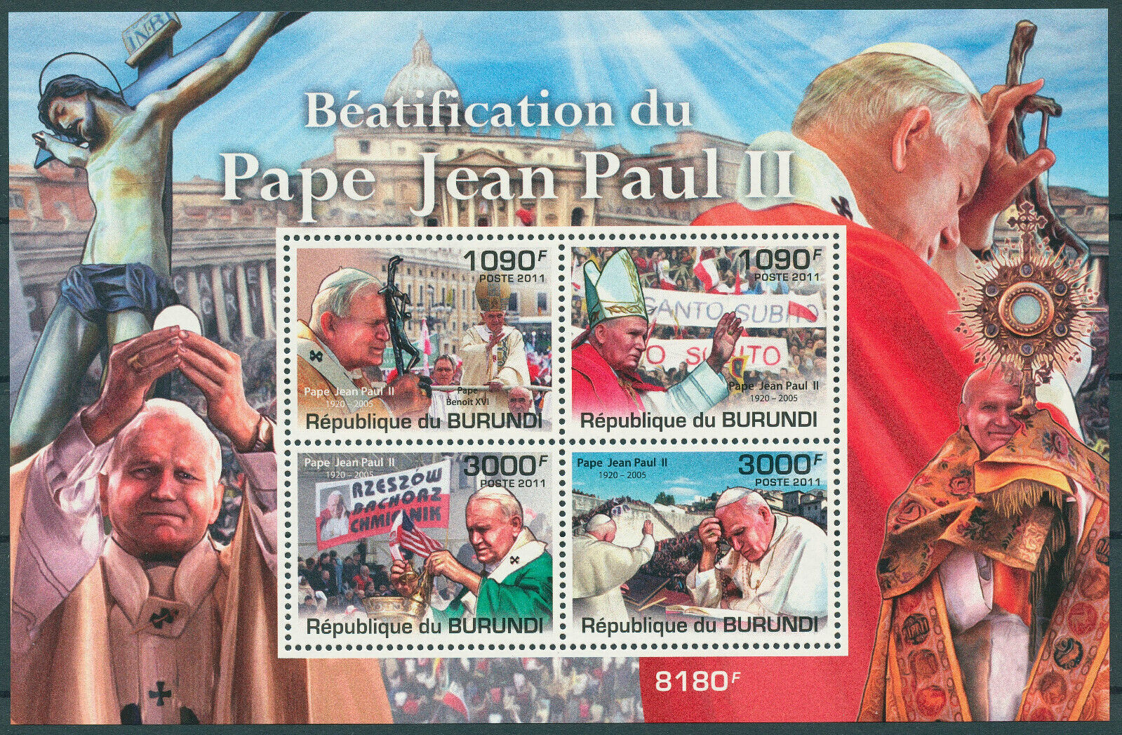 Burundi 2011 MNH Pope John Paul II Stamps Beatification Religion 4v M/S