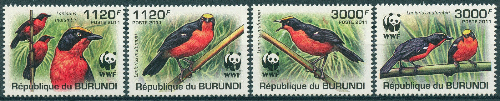 Burundi 2011 MNH Birds on Stamps WWF Papyrus Gonolek 4v Set