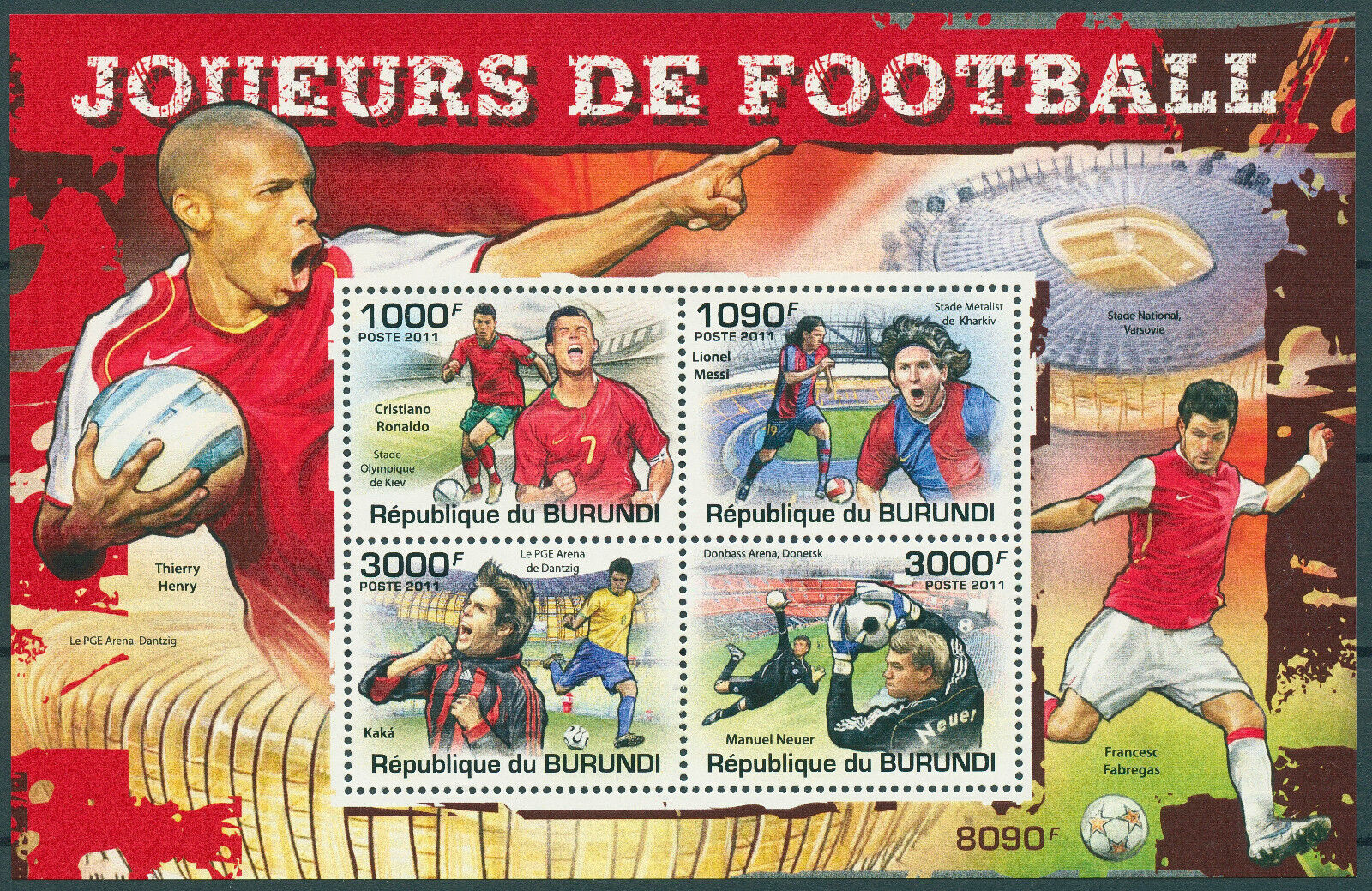 Burundi 2011 MNH Football Stamps Lionel Messi Kaka Ronaldo Sports 4v M/S