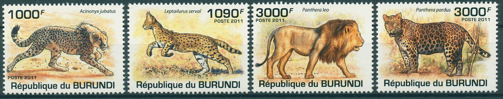 Burundi 2011 MNH Wild Animals Stamps Big Cats Lions Leopards Serval 4v Set