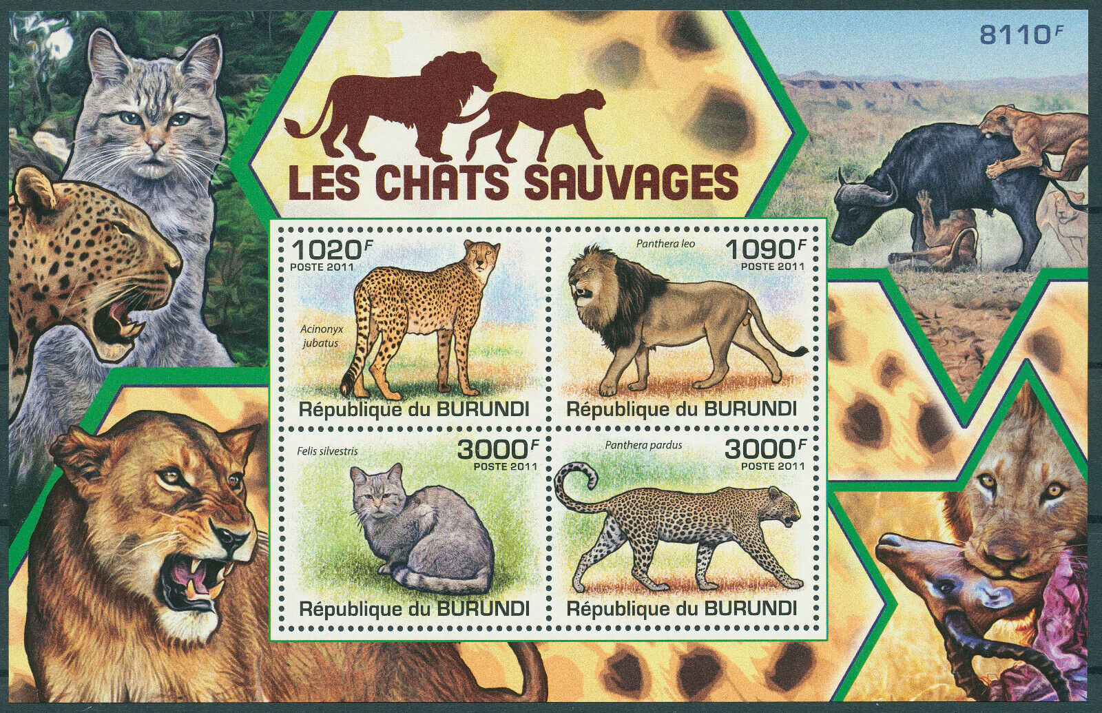 Burundi 2011 MNH Wild Animals Stamps Big Cats Lions Leopards Wildcat 4v M/S