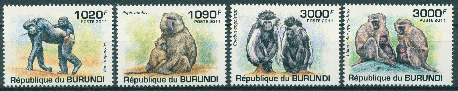 Burundi 2011 MNH Wild Animals Stamps Primates Monkeys Chimpanzees 4v Set