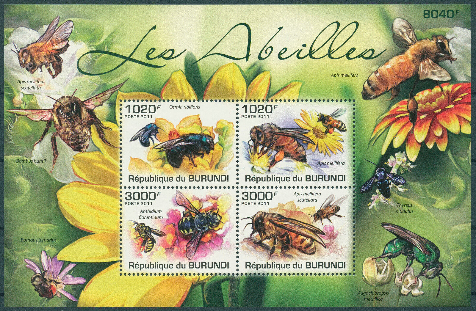 Burundi 2011 MNH Bees Stamps Blueberry Wool Carder Western Honey Bee 4v M/S