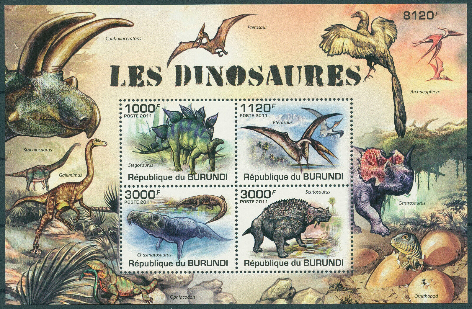 Burundi 2011 MNH Dinosaurs Stamps Prehistoric Animals Stegosaurus 4v M/S